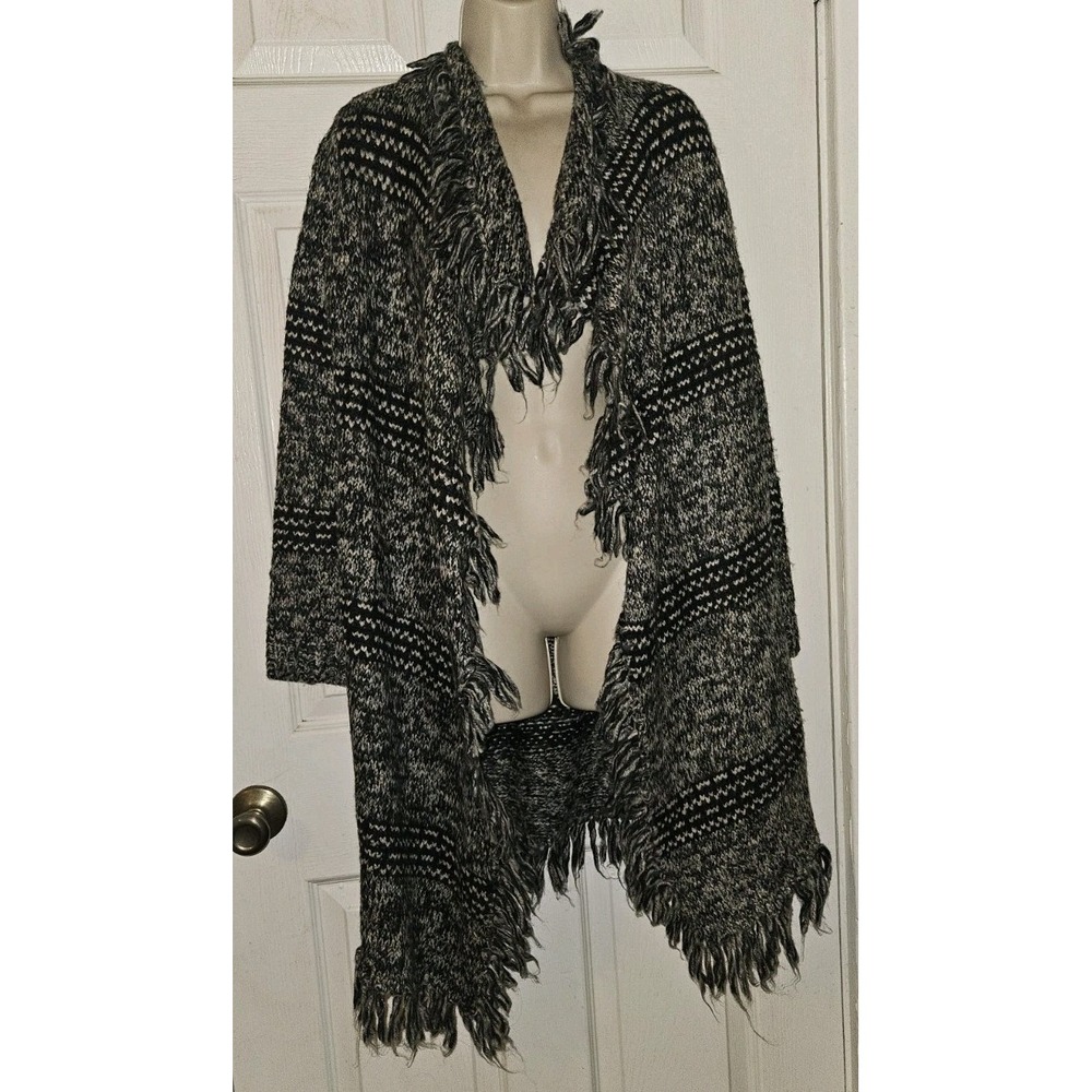 BB Dakota Womens XS Open Knit Cardigan Fringe Sweater Long Mixed Media